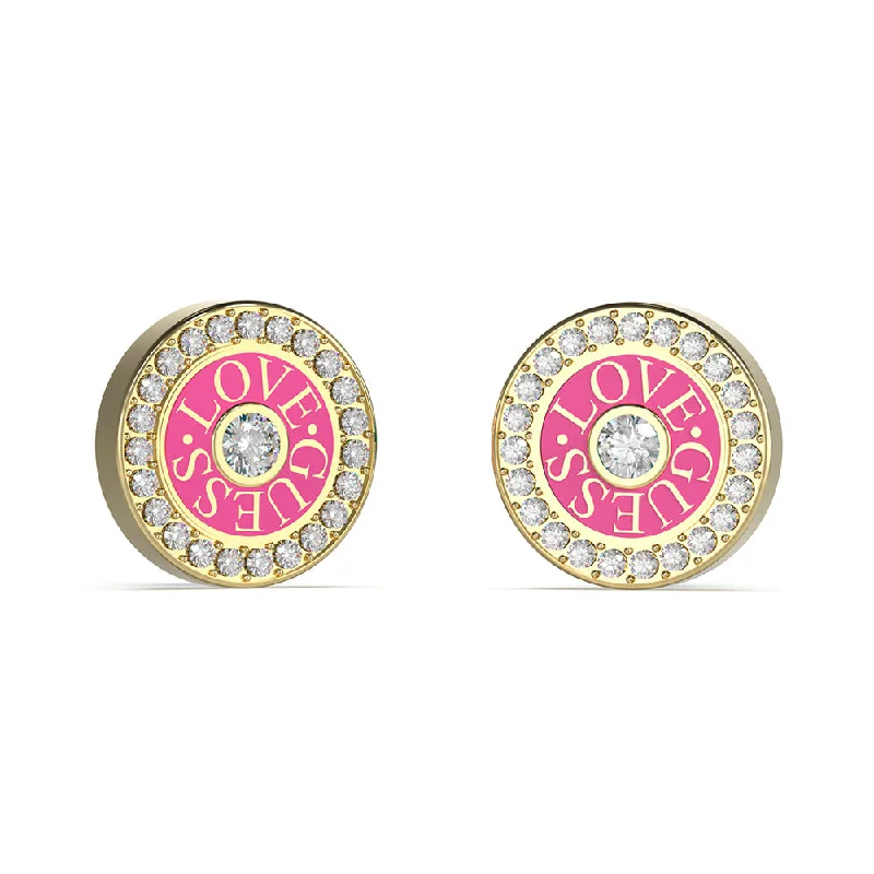 Earrings & Earrings for boho style-Guess Gold Plated Stainless Steel Fuchsia 12mm Love Stud Earrings