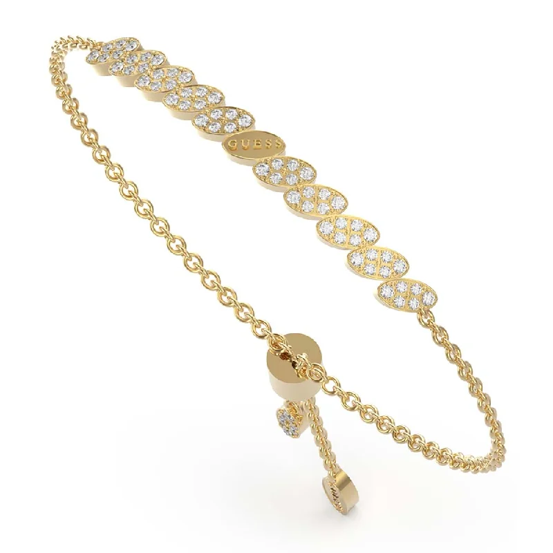 Guess Gold Plated Stainless Steel White CZ Leaf Bracelet