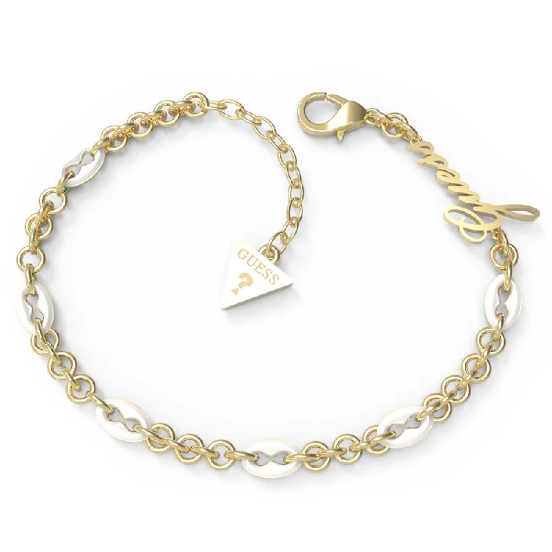 Guess Gold Plated Stainless Steel White Multi Charms Bracelet