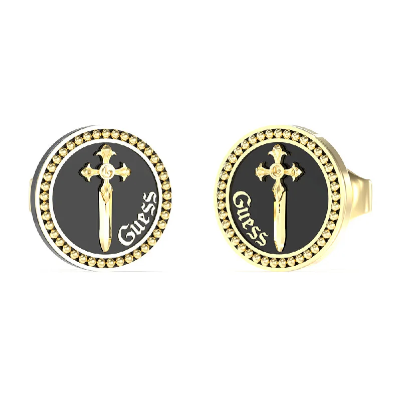 Earrings & Earrings for wedding guests-Guess Men's Jewellery Gold Plated Stainless Steel 12mm Dagger Coin Stud Earrings