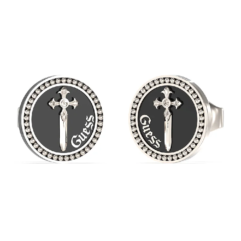 Earrings & Earrings with diamond accents-Guess Men's Jewellery Stainless Steel 12mm Dagger Coin Stud Earrings