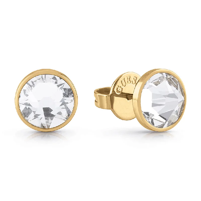 Earrings & Earrings with custom engravings-Guess Mens Jewellery Gold Plated 8mm White Cubic Zirconia Stud Earrings