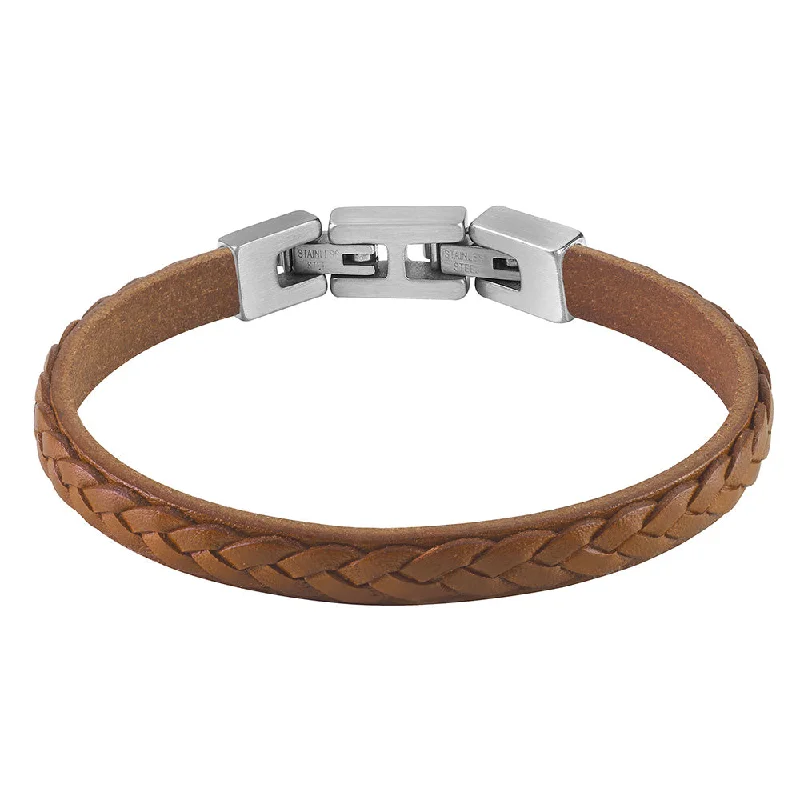 Guess Mens Jewellery Stainless Steel Tucson 8mm Braided Cognac Strap Bracelet