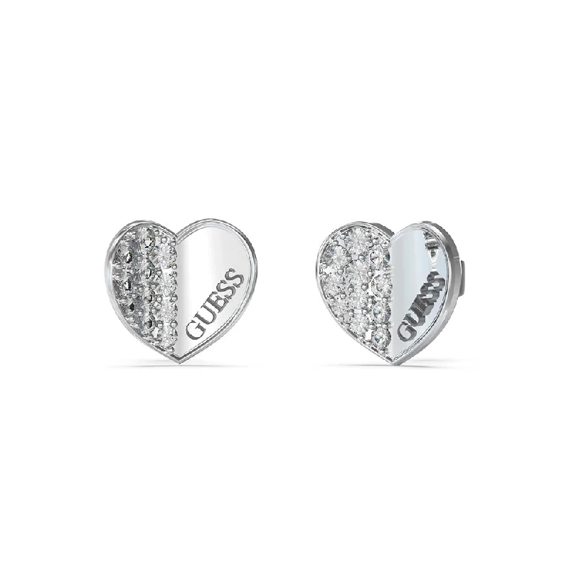 Earrings & Earrings for futuristic looks-Guess Rhodium Plated Stainless Steel 12mm Plain & Pave Heart Stud Earrings