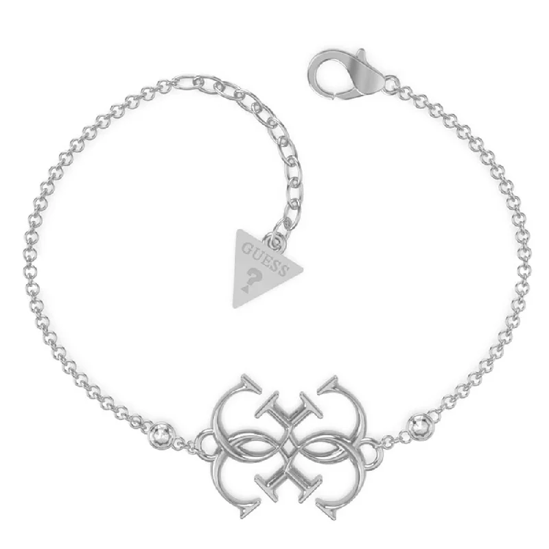 Guess Rhodium Plated Stainless Steel Central 4G Logo 20mm Bracelet