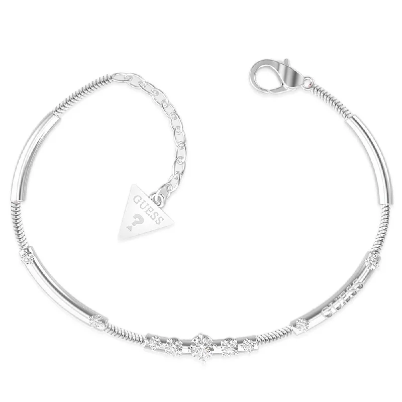 Guess Rhodium Plated Stainless Steel Chain & White CZ Bracelet