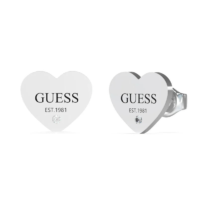 Earrings & Earrings with silver finish-Guess Stainless Steel 11mm Plain Heart Logo Stud Earrings