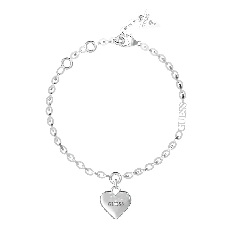 Guess Stainless Steel 14mm Heart Fine Chain Bracelet