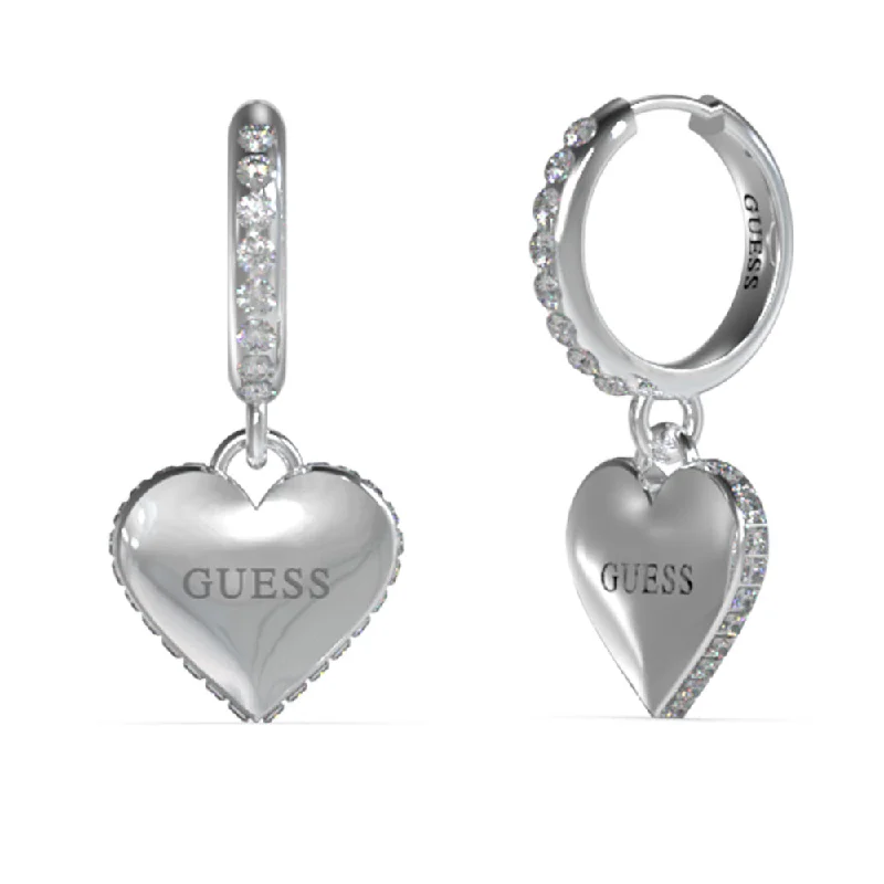 Earrings & Earrings with celestial themes-Guess Stainless Steel 30mm Heart Charm Huggies Earrings