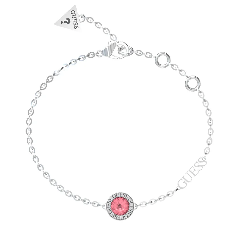 Guess Stainless Steel Fuchsia Cubic Zirconia Charm Bracelet