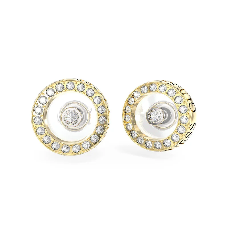 Earrings & Earrings with glossy shine-Guess Stainless Steel Gold Plated 12mm Pave Circle Stud Earrings