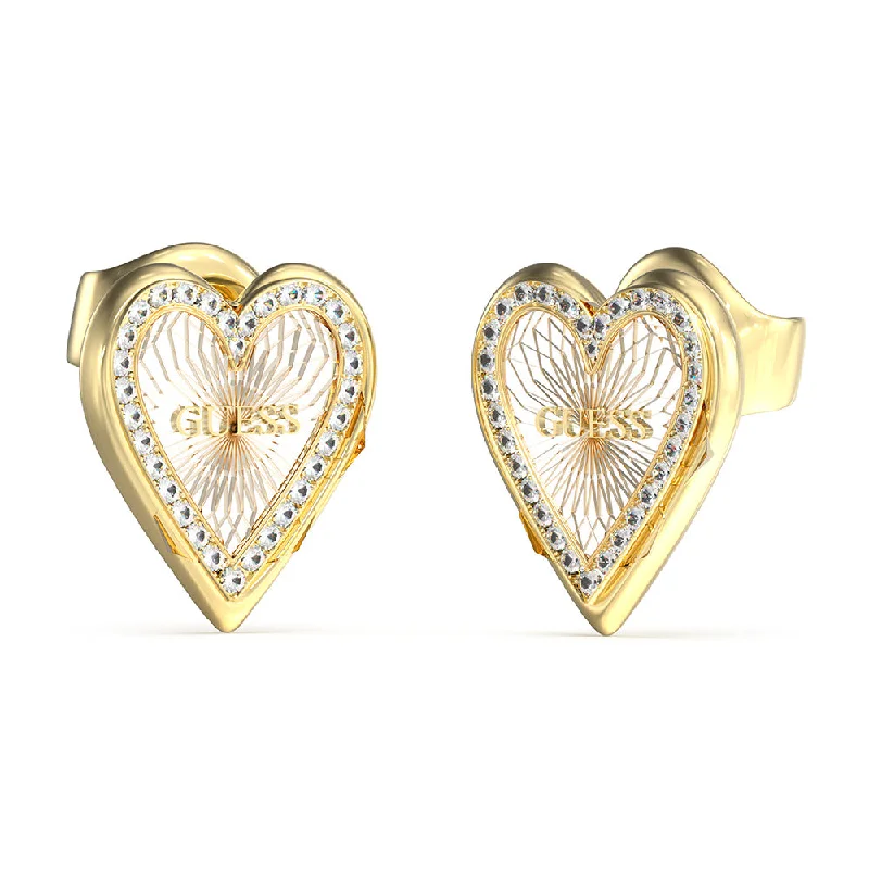 Earrings & Earrings for boho style-Guess Stainless Steel Gold Plated 14mm Heart Stud Earrings