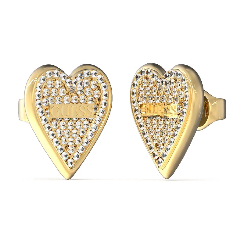 Earrings & Earrings with amethyst glow-Guess Stainless Steel Gold Plated 14mm Pave Heart Stud Earrings