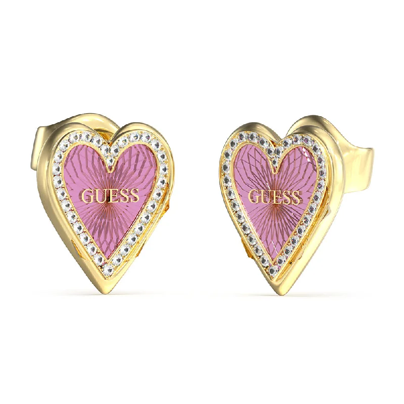 Earrings & Earrings for easy cleaning-Guess Stainless Steel Gold Plated 14mm Pink Heart Stud Earrings