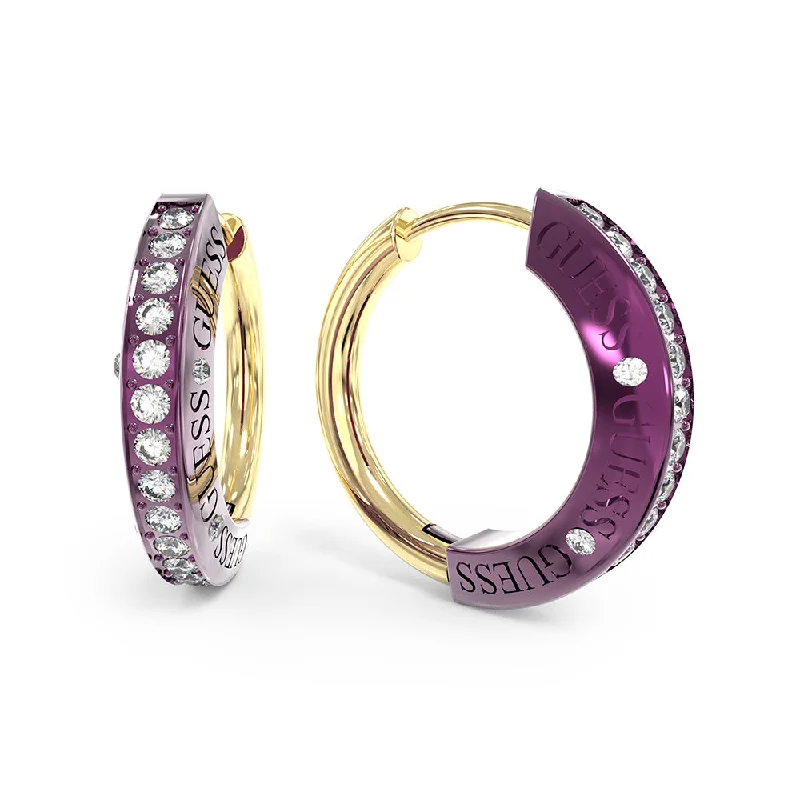 Earrings & Earrings for daily wear-Guess Stainless Steel Gold Plated 20mm Half Round Pave Huggies Earrings