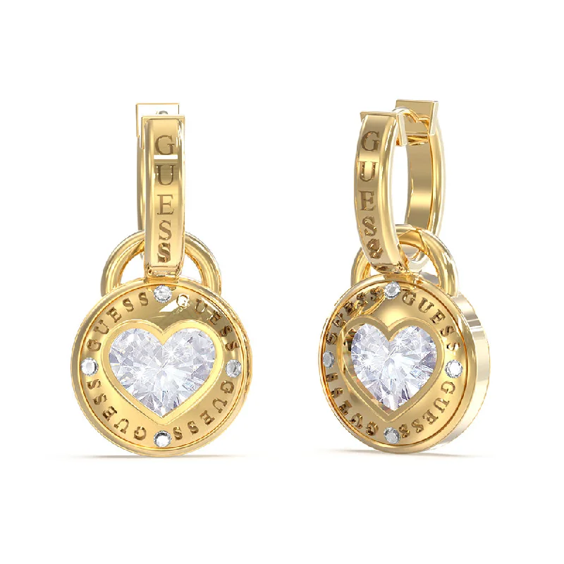 Earrings & Earrings with eco-friendly materials-Guess Stainless Steel Gold Plated 26mm Heart Huggies Earrings