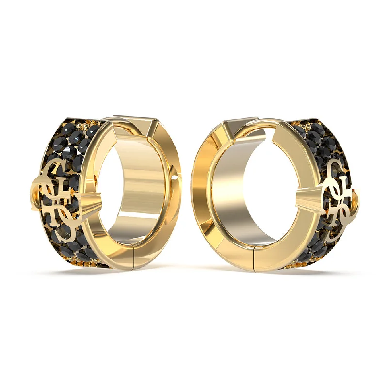 Earrings & Earrings for festival wear-Guess Stainless Steel Gold Plated 4G Black Pave Staud Earrings