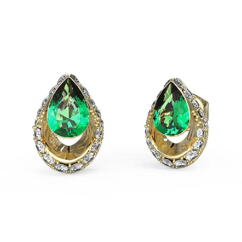 Earrings & Earrings for nickel-free wear-Guess Stainless Steel Gold Plated Emerald 11mm Crystal Drop Stud Earrings