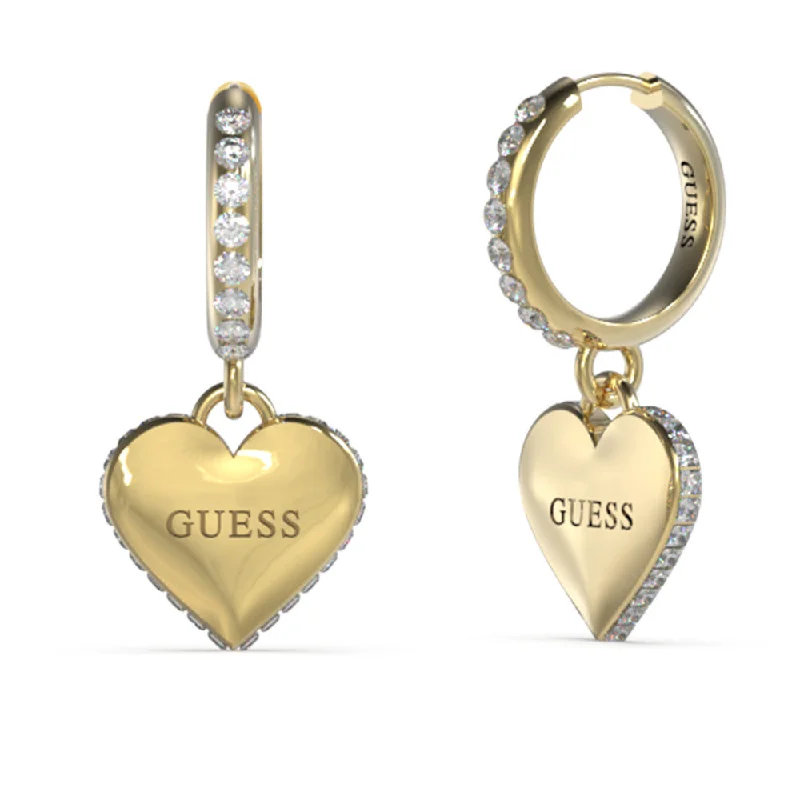 Earrings & Earrings for opal shimmer-Guess Yellow Gold Plated 30mm Heart Charm Huggies Earrings