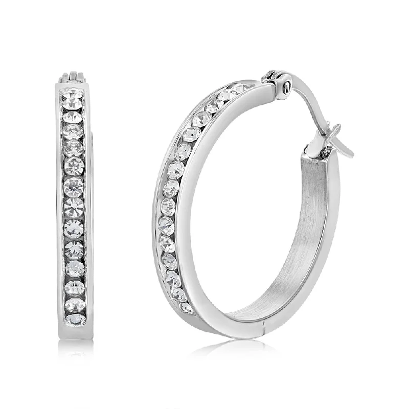 Earrings & Earrings for sun designs-Stainless Steel 25mm Half Circle Crystal Hoop Earrings