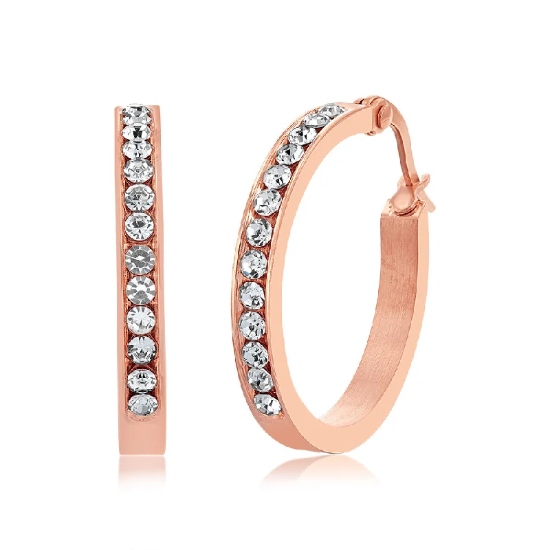 Earrings & Earrings with stud simplicity-Stainless Steel 25mm Half Circle Rose Gold Plated Crystal Hoop Earrings