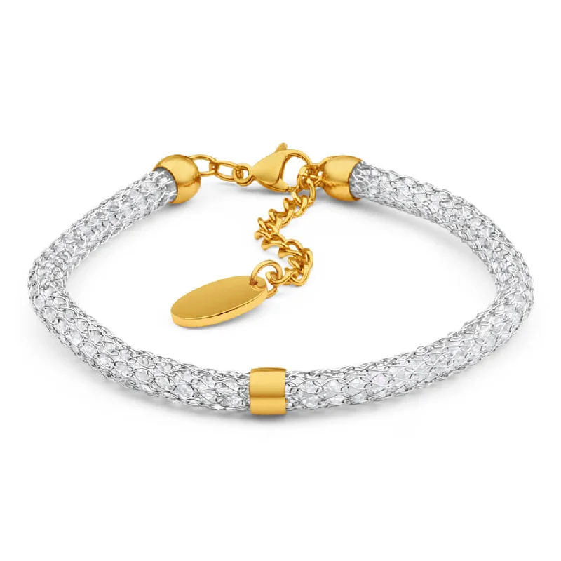 Stainless Steel Gold Plated Crystal Float Mesh Fancy Bracelet