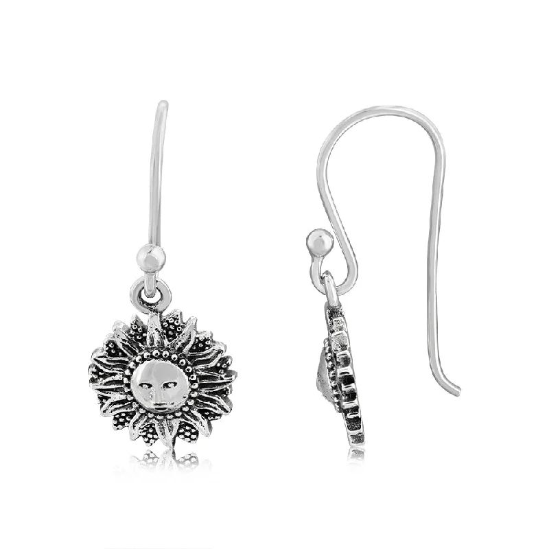 Earrings & Earrings for sensitive ears-Stering Silver Sun Oxidised Drop Earrings