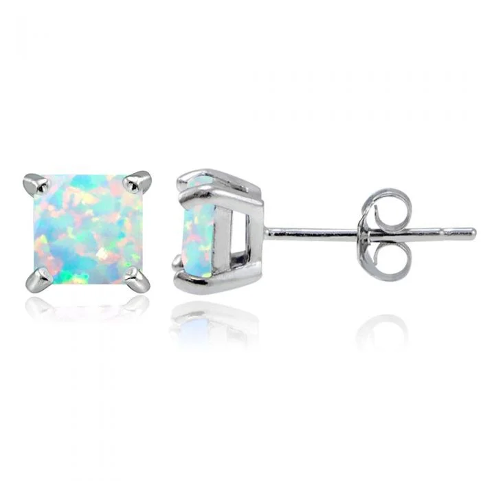 Earrings & Earrings with amethyst glow-Sterling Silver 6mm Simulated Opal Square Stud Earrings