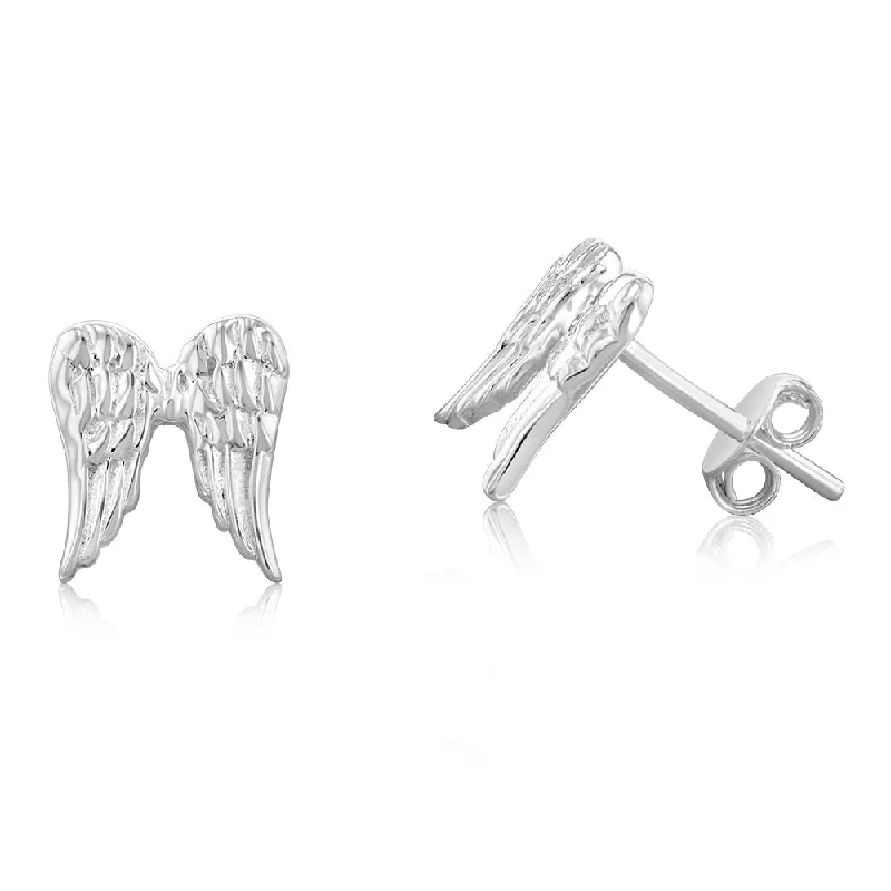 Earrings & Earrings for travel jewelry-Sterling Silver Angel Wings Stud Earrings