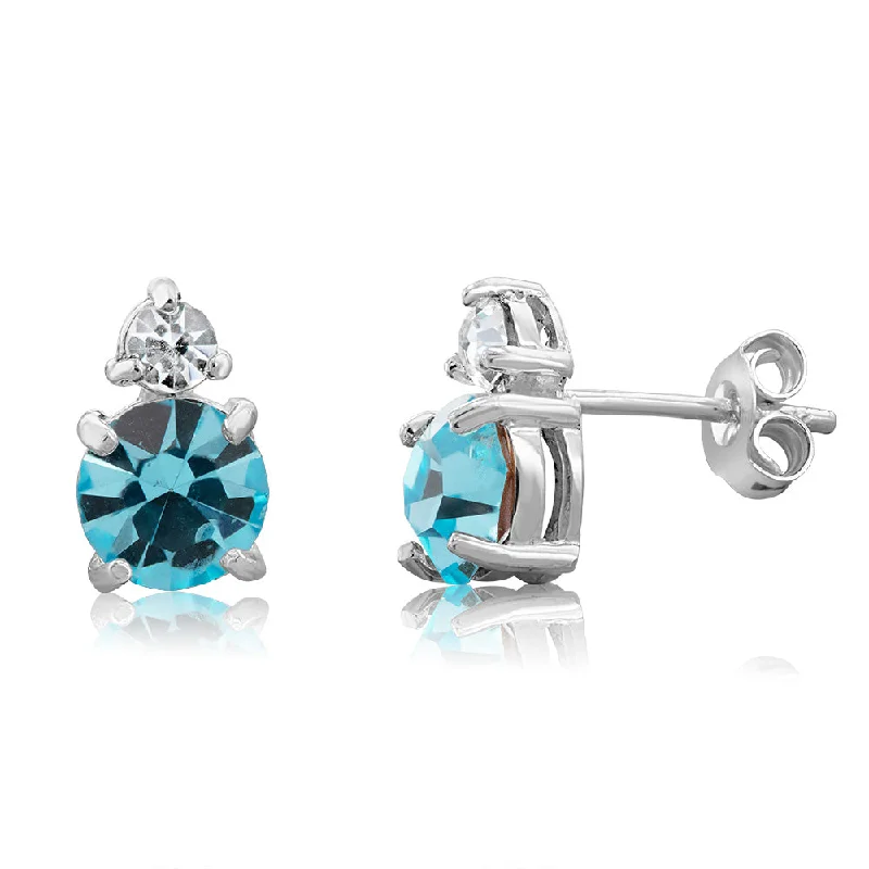 Earrings & Earrings for workout wear-Sterling Silver Aqua Bohemica And White Crystal Studs Earrings