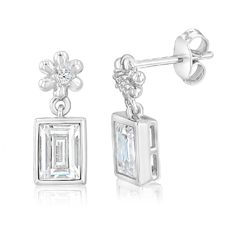 Earrings & Earrings for star motifs-Sterling Silver Baguette Cut Cubic Zirconia Drop Earrings