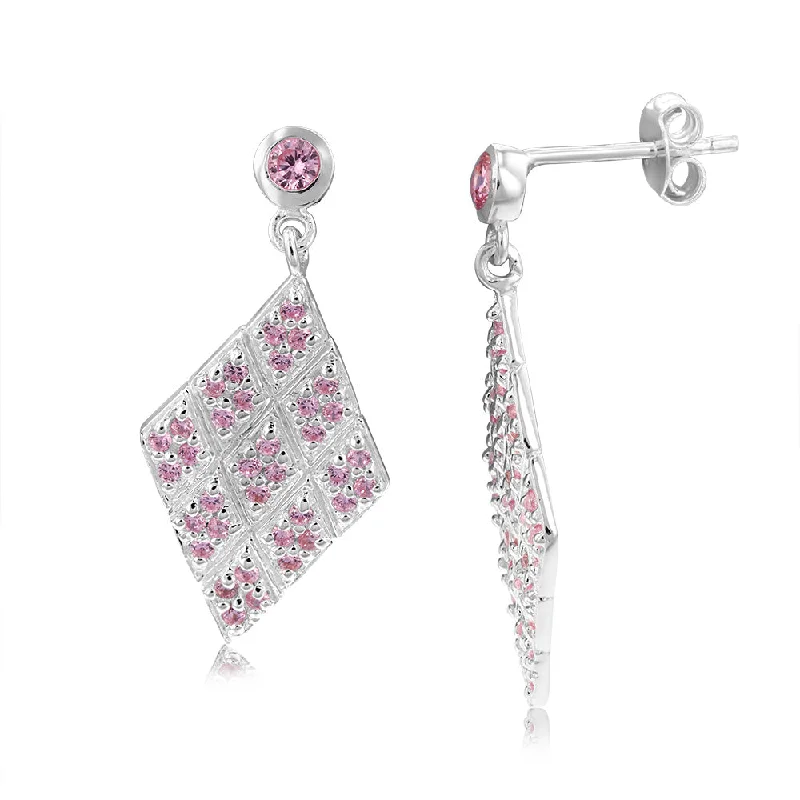 Earrings & Earrings with pearl details-Sterling Silver Coloured Cubic Zirconia Rhombus Drop Earrings