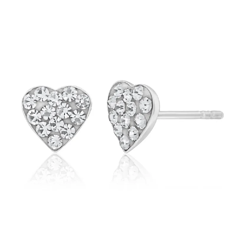 Earrings & Earrings with retro flair-Sterling Silver Crystal White Heart Stud Earrings