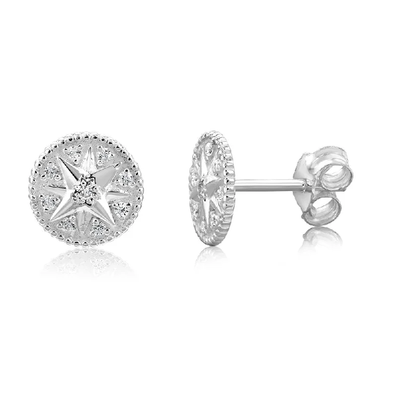 Earrings & Earrings with rose gold tone-Sterling Silver Cubic Zirconai Star On Round Stud Earrings