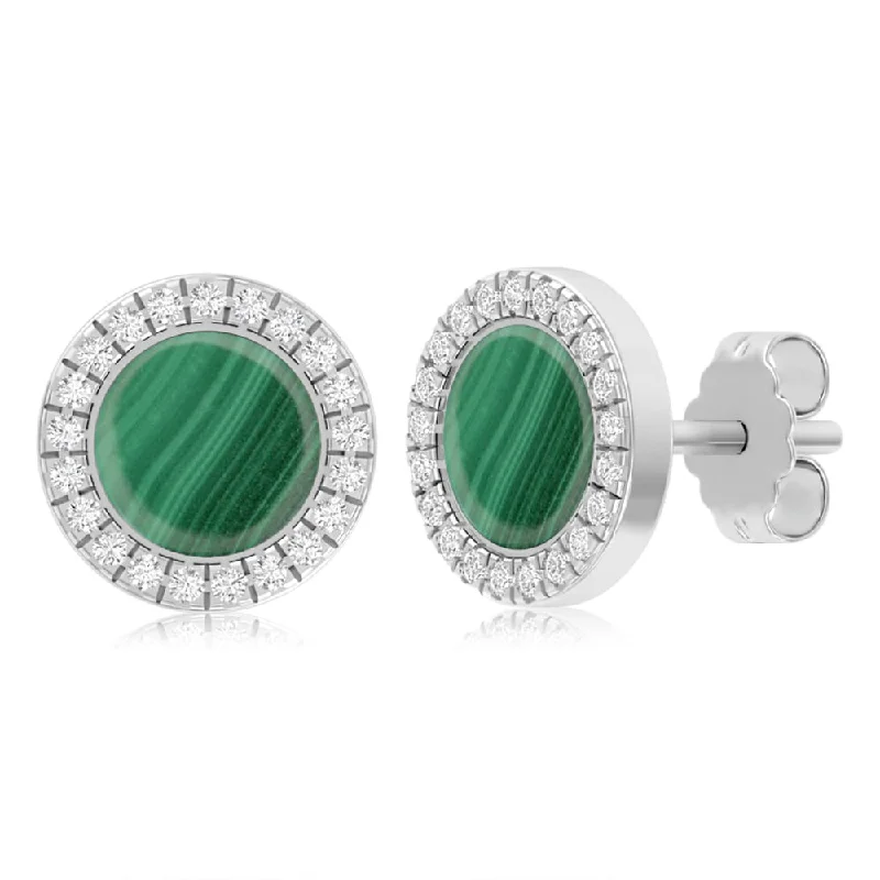 Earrings & Earrings for seniors elegance-Sterling Silver Cubic Zirconia And Created Malachite Round Stud Earrings