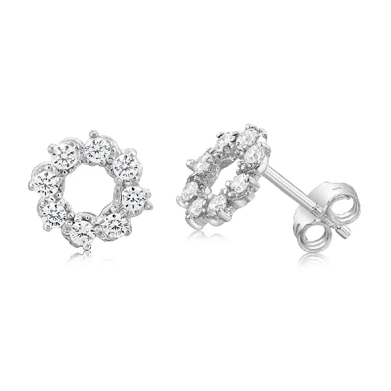 Earrings & Earrings for nickel-free wear-Sterling Silver Cubic Zirconia Circle Of Life Stud Earrings