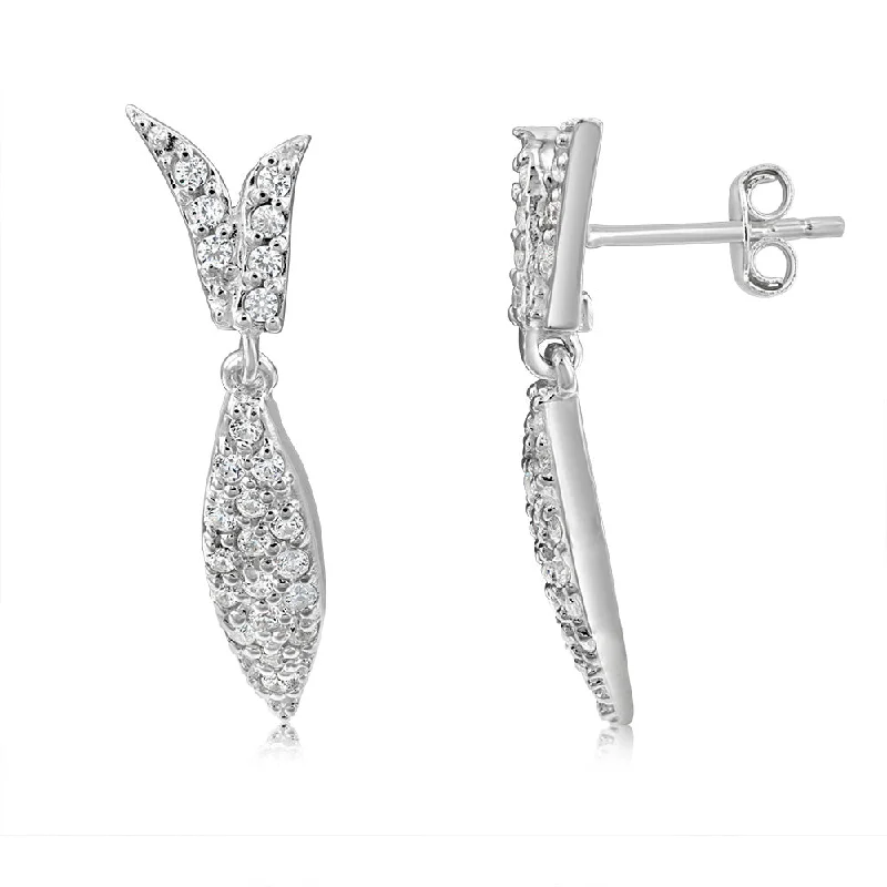 Earrings & Earrings with birthstone gems-Sterling Silver Cubic Zirconia Fish Shape Drop Earrings