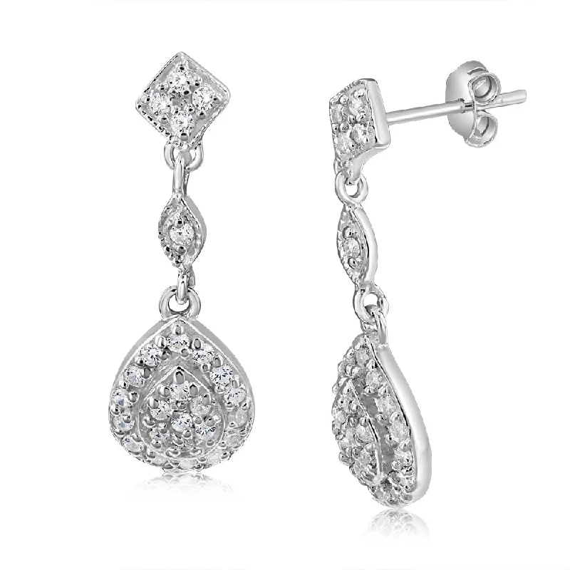 Earrings & Earrings for casual outfits-Sterling Silver Cubic Zirconia Pear Shaped Drop Earrings