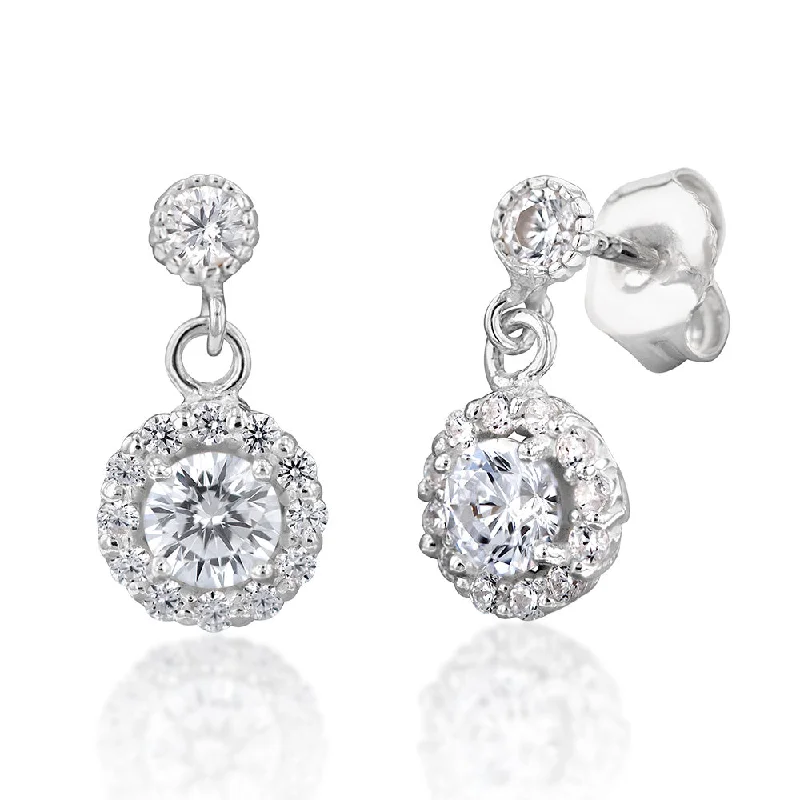 Earrings & Earrings with cultural designs-Sterling Silver Cubic Zirconia Round Halo Stud Earrings