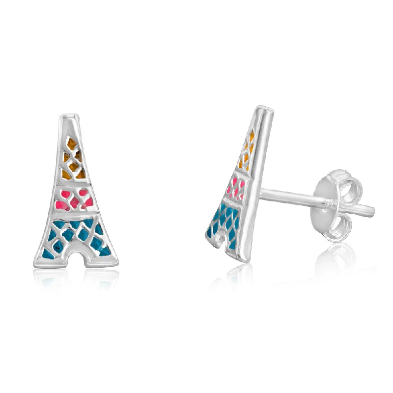 Earrings & Earrings for pastel tones-Sterling Silver Enamel Pink & Blue Tower Stud Earrings