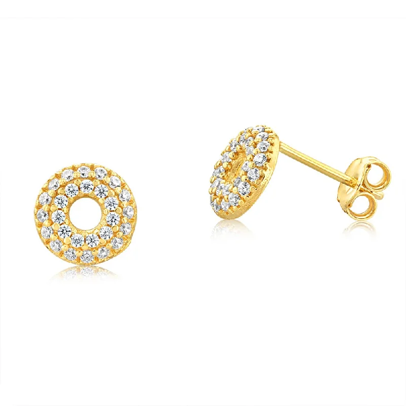 Earrings & Earrings for geometric shapes-Sterling Silver Gold Plated Cubic Zirconia Circle Of Life Stud Earrings