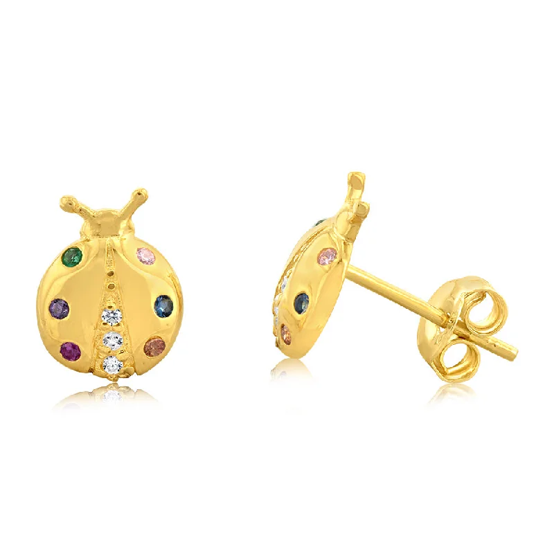 Earrings & Earrings for minimalist looks-Sterling Silver Gold Plated Lady Bug Multicolour Cubic Zirconia Stud Earrings