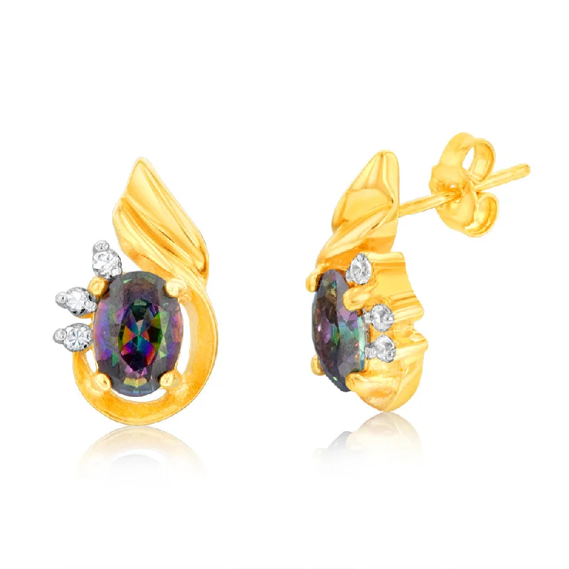 Earrings & Earrings with lightweight travel-Sterling Silver Gold Plated Mystic Topaz & Zirconia Wing Shaped Stud Earrings