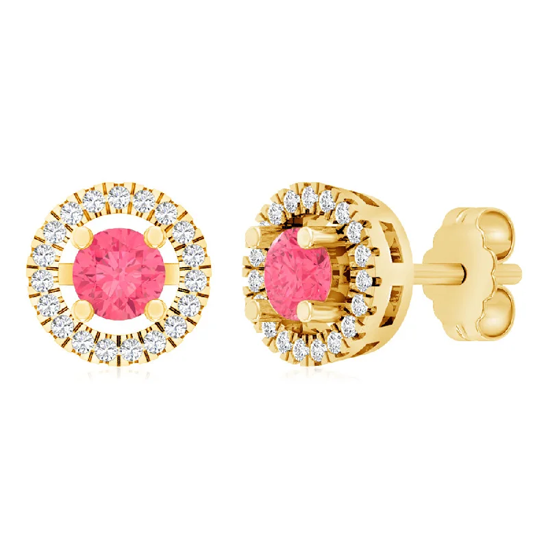 Earrings & Earrings with magnetic backs-Sterling Silver Gold Plated Pink And White Cubic Zirconia Round Stud Earrings