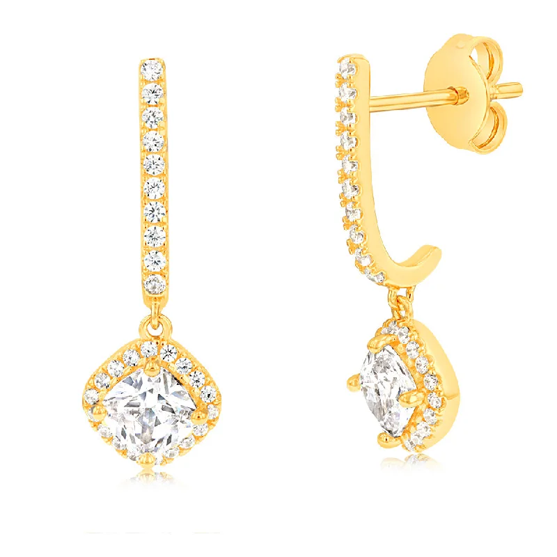 Earrings & Earrings with heart shapes-Sterling Silver Gold Plated White Cubic Zirconia Fancy Drop Earrings