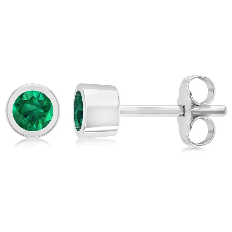 Earrings & Earrings for pierced ears-Sterling Silver Green Round 3.5mm Stud Earrings