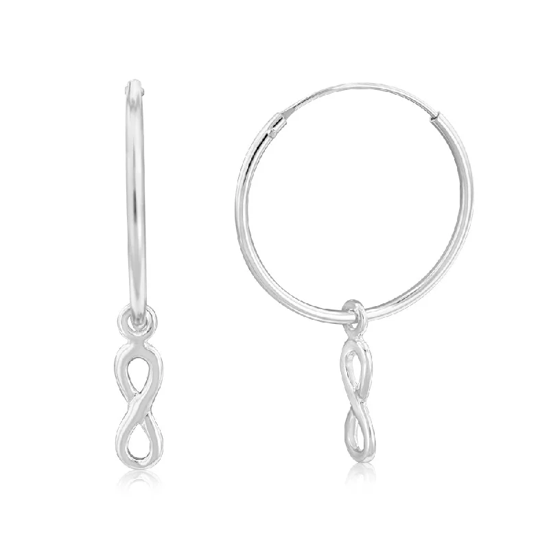 Earrings & Earrings for sun designs-Sterling Silver Infinity On Plain Hoop Earrings