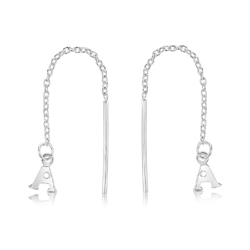 Earrings & Earrings for kids jewelry-Sterling Silver Initial A Threader Drop Earrings