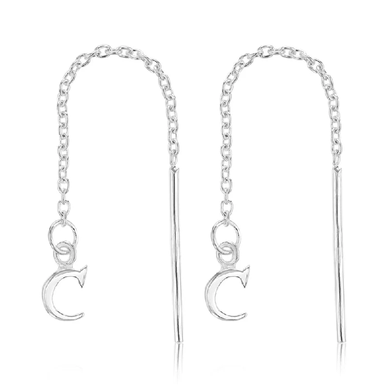 Earrings & Earrings for daily wear-Sterling Silver Initial C Threader Drop Earrings