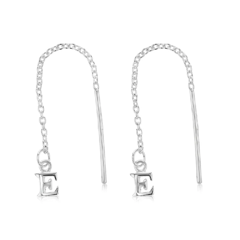 Earrings & Earrings for men styles-Sterling Silver Initial E Threader Drop Earrings